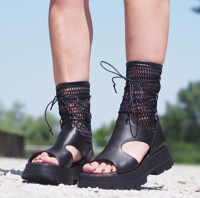 Women genuine leather summer boots, women genuine leather gladiator sandals, Black genuine leather summer boots