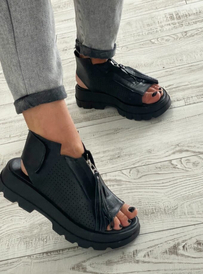 Black genuine leather summer boots/woman genuine leather summer boots/extravagant leather summer boots