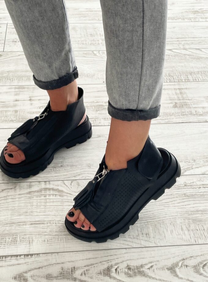 Black genuine leather summer boots/woman genuine leather summer boots/extravagant leather summer boots