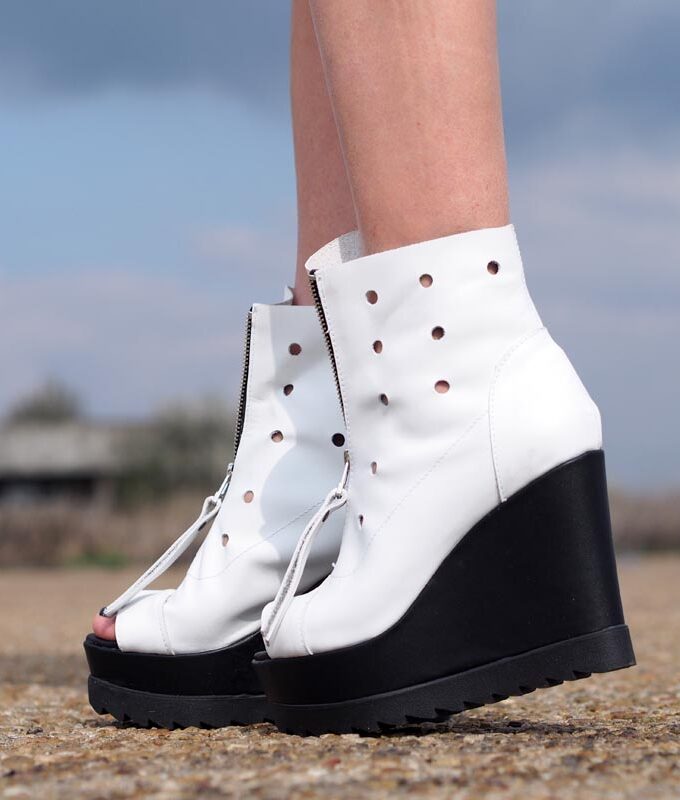 Womens Genuine leather summer boots,Platform summer boots,must have wedges,Women open toe wedges ,White leather summer boots,White wedges