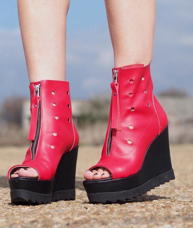 Womens Genuine leather summer boots,Platform summer boots,must have wedges,Women open toe wedges ,Red leather summer boots by Adrenaline