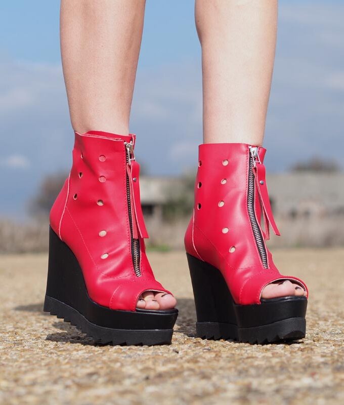 Womens Genuine leather summer boots,Platform summer boots,must have wedges,Women open toe wedges ,Red leather summer boots by Adrenaline