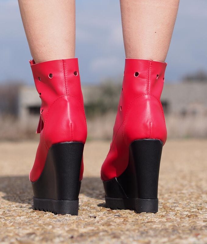 Womens Genuine leather summer boots,Platform summer boots,must have wedges,Women open toe wedges ,Red leather summer boots by Adrenaline