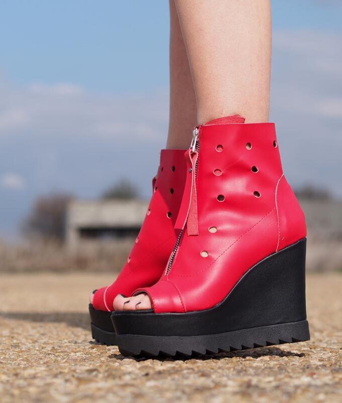Womens Genuine leather summer boots,Platform summer boots,must have wedges,Women open toe wedges ,Red leather summer boots by Adrenaline