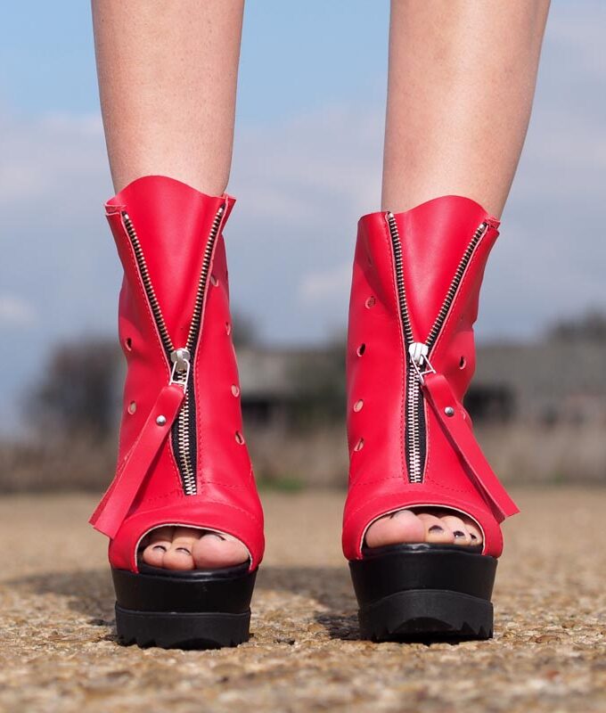 Womens Genuine leather summer boots,Platform summer boots,must have wedges,Women open toe wedges ,Red leather summer boots by Adrenaline