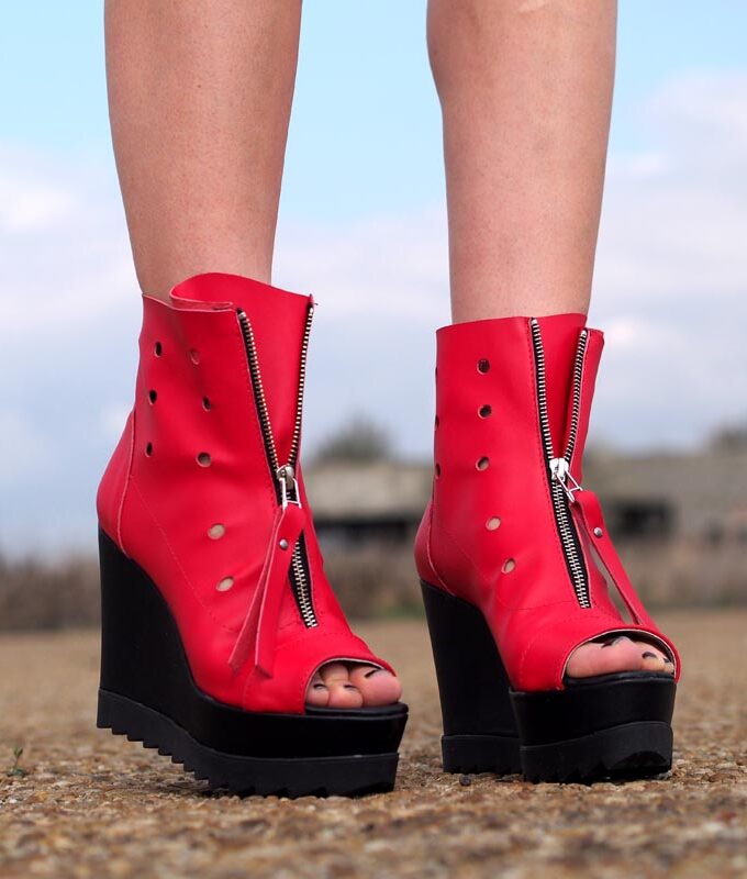Womens Genuine leather summer boots,Platform summer boots,must have wedges,Women open toe wedges ,Red leather summer boots by Adrenaline