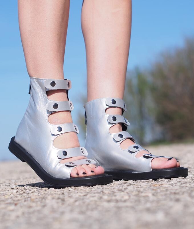 Silver Genuine leather summer boots,Women's Genuine Leather Summer Boots,Women summer booties,Extravagant summer boots,women leather boots