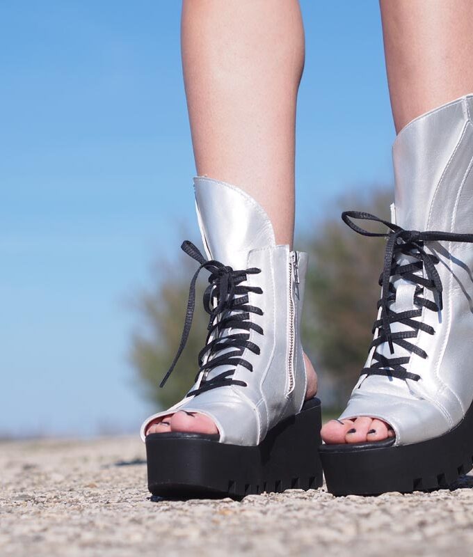 Women Genuine leather summer boots, Silver genuine leather summer booties ,Women open toe wedges,platform summer boots,must have wedges