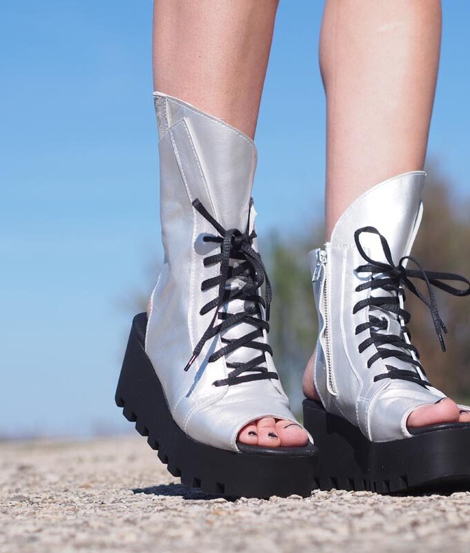 Women Genuine leather summer boots, Silver genuine leather summer booties ,Women open toe wedges,platform summer boots,must have wedges