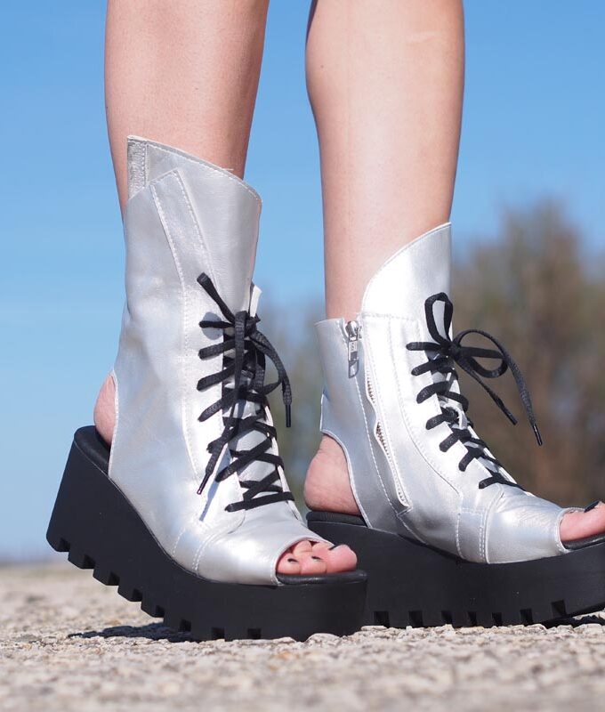 Women Genuine leather summer boots, Silver genuine leather summer booties ,Women open toe wedges,platform summer boots,must have wedges