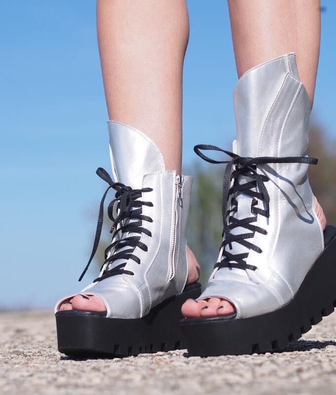Women Genuine leather summer boots, Silver genuine leather summer booties ,Women open toe wedges,platform summer boots,must have wedges