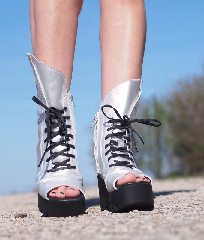 Women Genuine leather summer boots, Silver genuine leather summer booties ,Women open toe wedges,platform summer boots,must have wedges