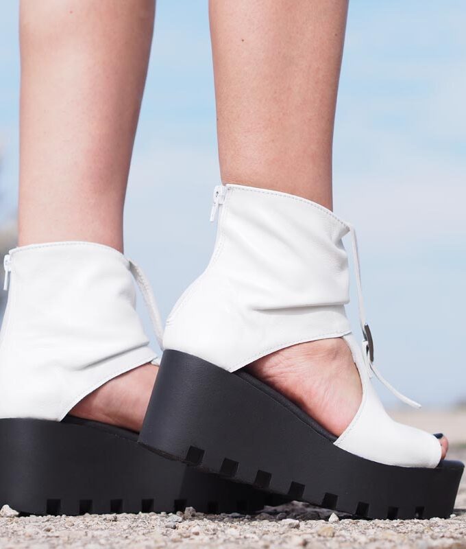 Women Genuine leather summer boots, White genuine leather summer booties ,Women open toe wedges,platform summer boots,must have wedges