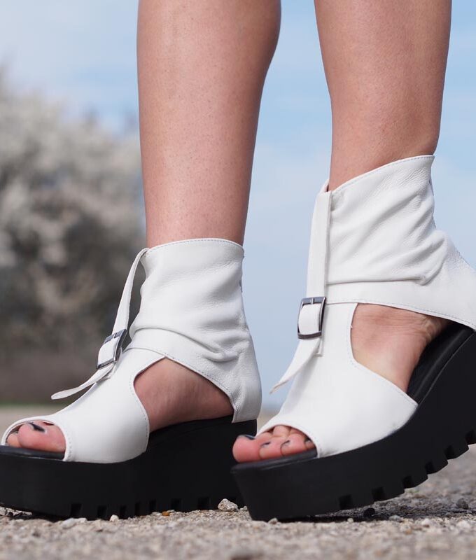 Women Genuine leather summer boots, White genuine leather summer booties ,Women open toe wedges,platform summer boots,must have wedges