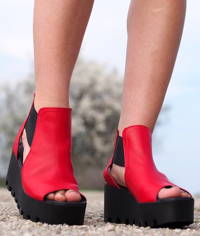Women genuine leather summer boots, Red genuine leather summer boots/Women genuine leather wedges/must have wedges,platform summer boots