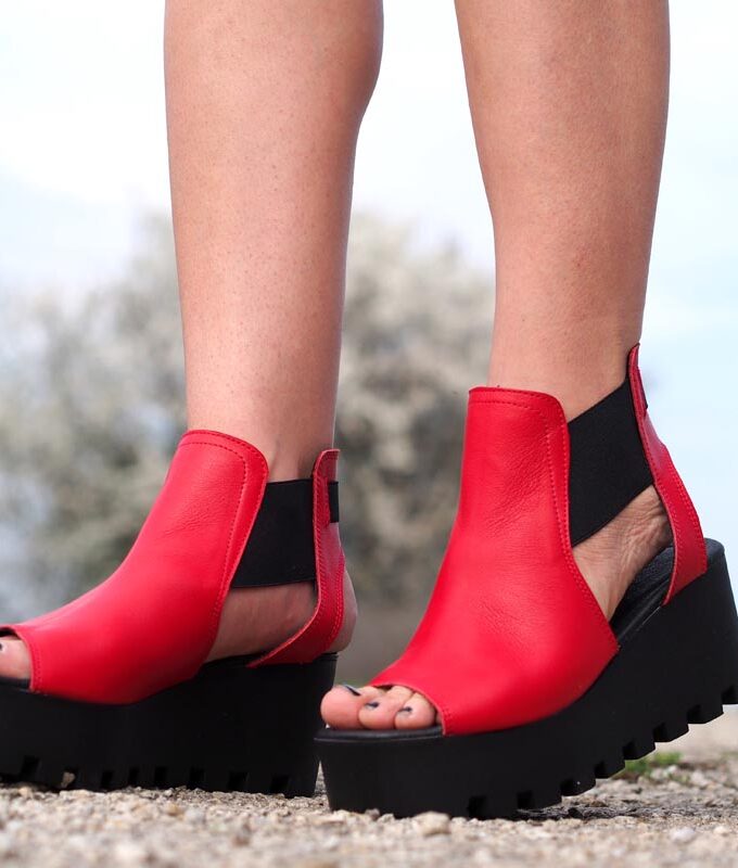 Women genuine leather summer boots, Red genuine leather summer boots/Women genuine leather wedges/must have wedges,platform summer boots