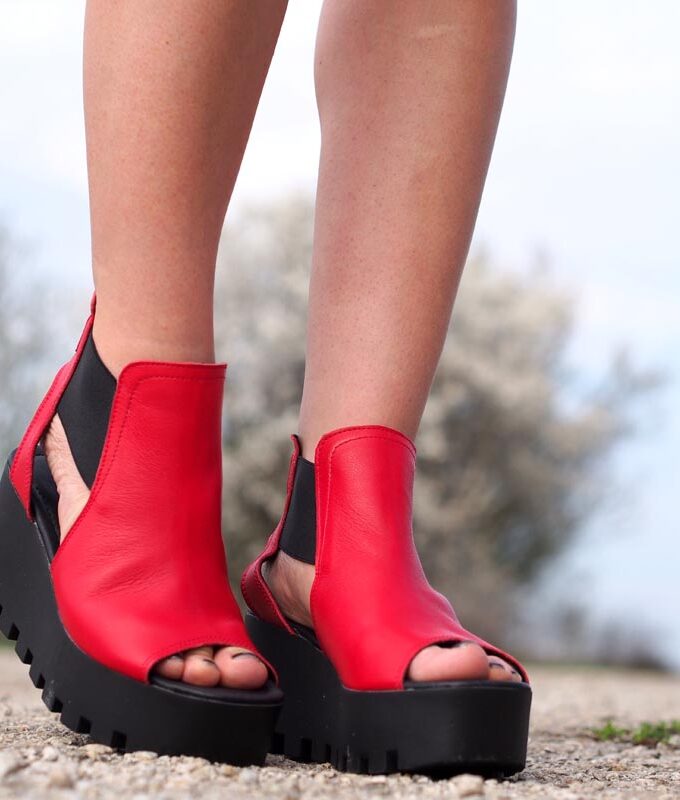 Women genuine leather summer boots, Red genuine leather summer boots/Women genuine leather wedges/must have wedges,platform summer boots