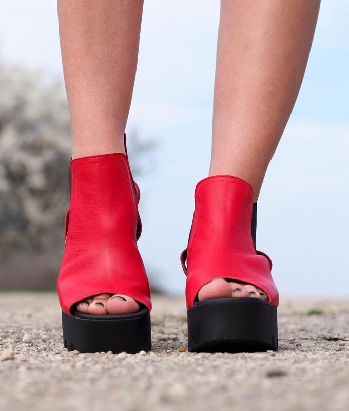 Women genuine leather summer boots, Red genuine leather summer boots/Women genuine leather wedges/must have wedges,platform summer boots