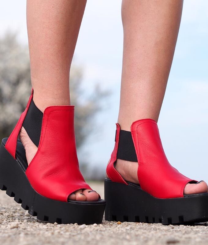 Women genuine leather summer boots, Red genuine leather summer boots/Women genuine leather wedges/must have wedges,platform summer boots