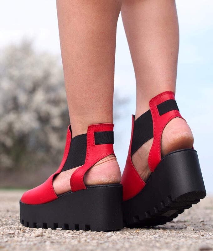 Women genuine leather summer boots, Red genuine leather summer boots/Women genuine leather wedges/must have wedges,platform summer boots