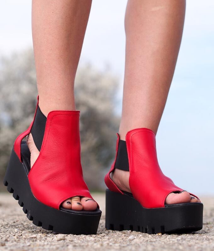 Women genuine leather summer boots, Red genuine leather summer boots/Women genuine leather wedges/must have wedges,platform summer boots