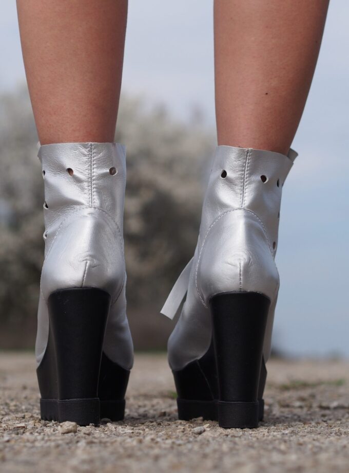 Silver Genuine leather summer boots,Platform summer boots,must have wedges,Women open toe wedges ,Silver summer boots,silver leather boots