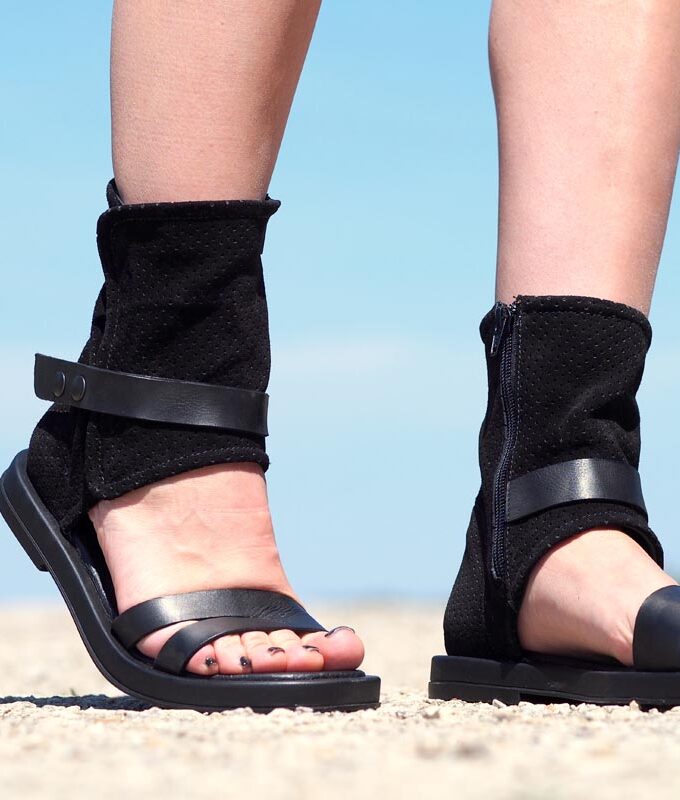 Womens genuine leather Summer boots,Leather summer booties,Extravagant leather summer boots,Women leather sandals,Black leather boots women